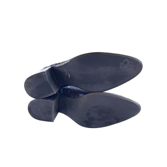 Jeffrey Campbell Viggo Brocade Booties Size 8.5 Black Blue Ankle Boots Stretch - Picture 9 of 10